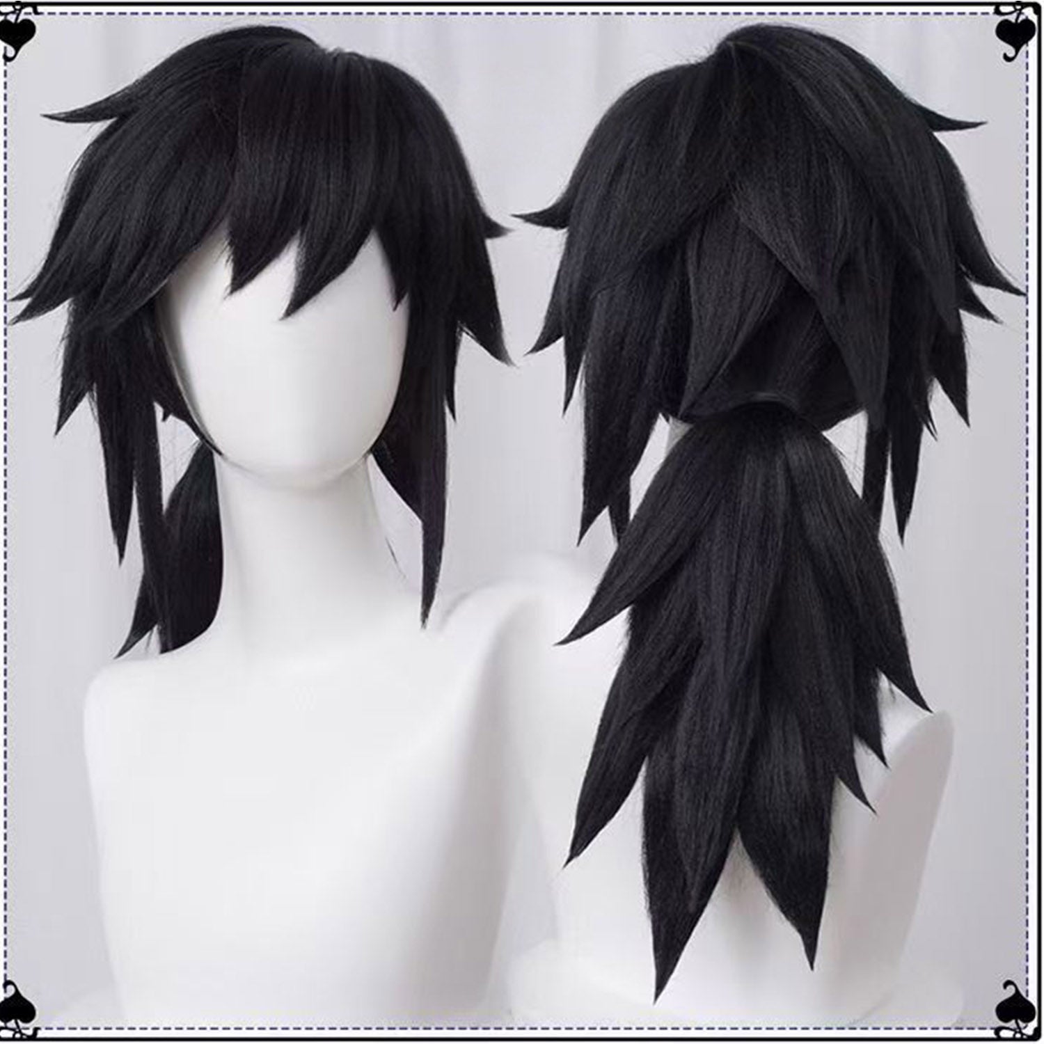 Black Puffy Long Wig-60cm Flip-Out with Ponytail Wig