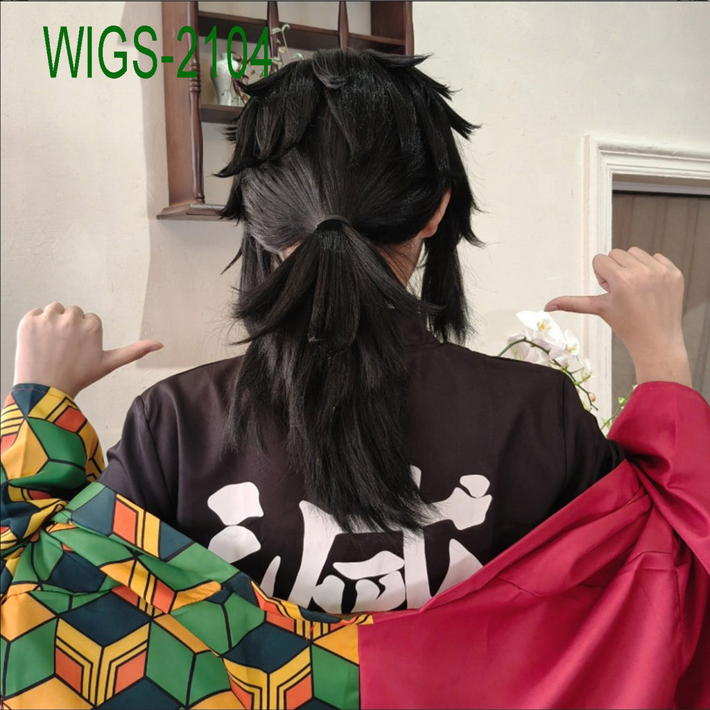 Black Puffy Long Wig-60cm Flip-Out with Ponytail Wig