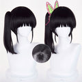 Black Straight Blunt Fringe Ponytail Wig-40cm Anime Cosplay Fake Hair with Side Ponytail (Butterfly Clip)