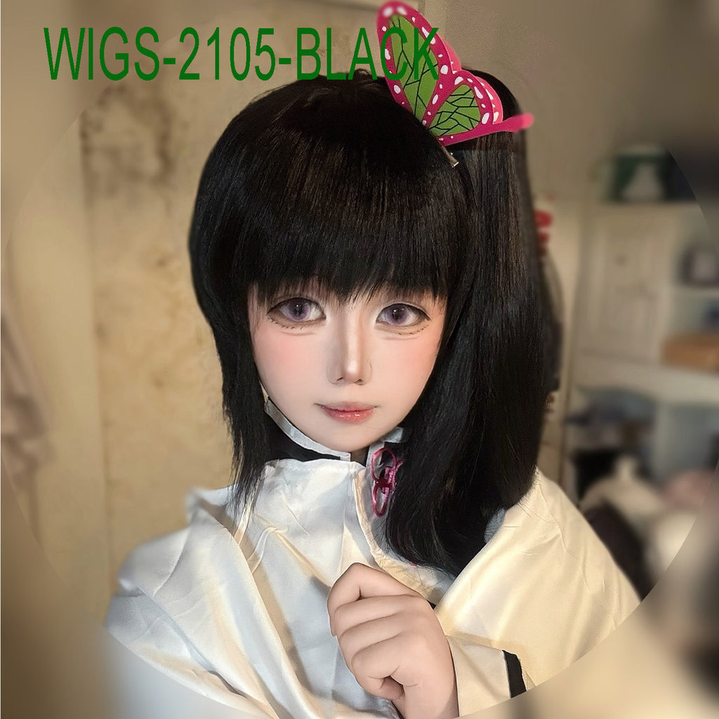 Anime Cosplay 40cm Black Wig and Side Ponytail with Butterfly Clip