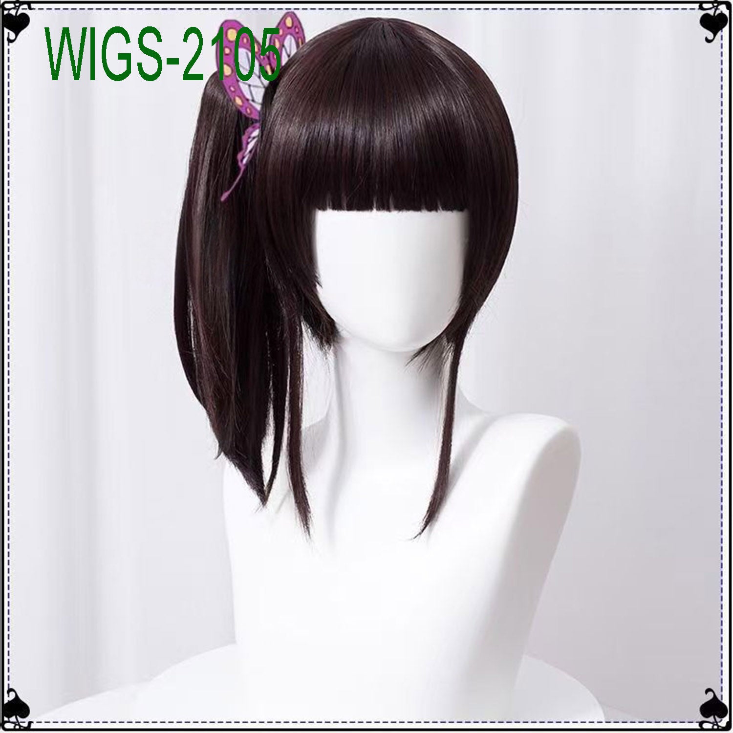 Anime Cosplay 40cm Dark Brown Wig and Side Ponytail with Butterfly Clip