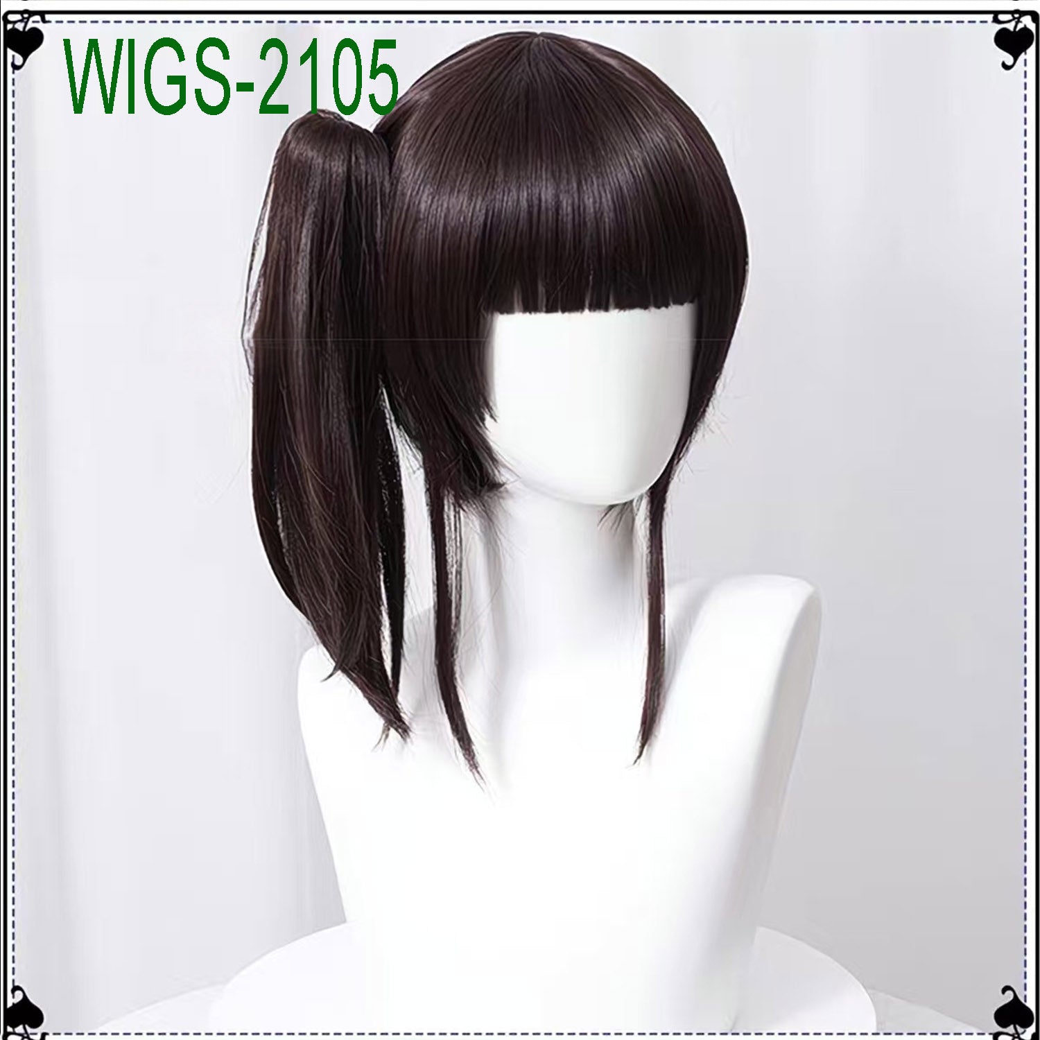 Anime Cosplay 40cm Dark Brown Wig and Side Ponytail with Butterfly Clip