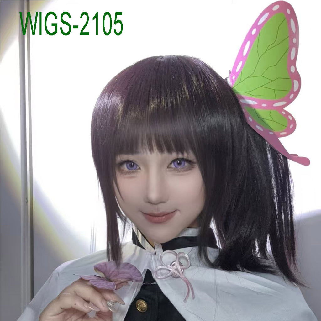 Anime Cosplay 40cm Dark Brown Wig and Side Ponytail with Butterfly Clip