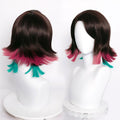 Dark Brown and Burgundy Anime Wigs with 2 Green Hair Extension - 35cm Mid-Length Cosplay Wig