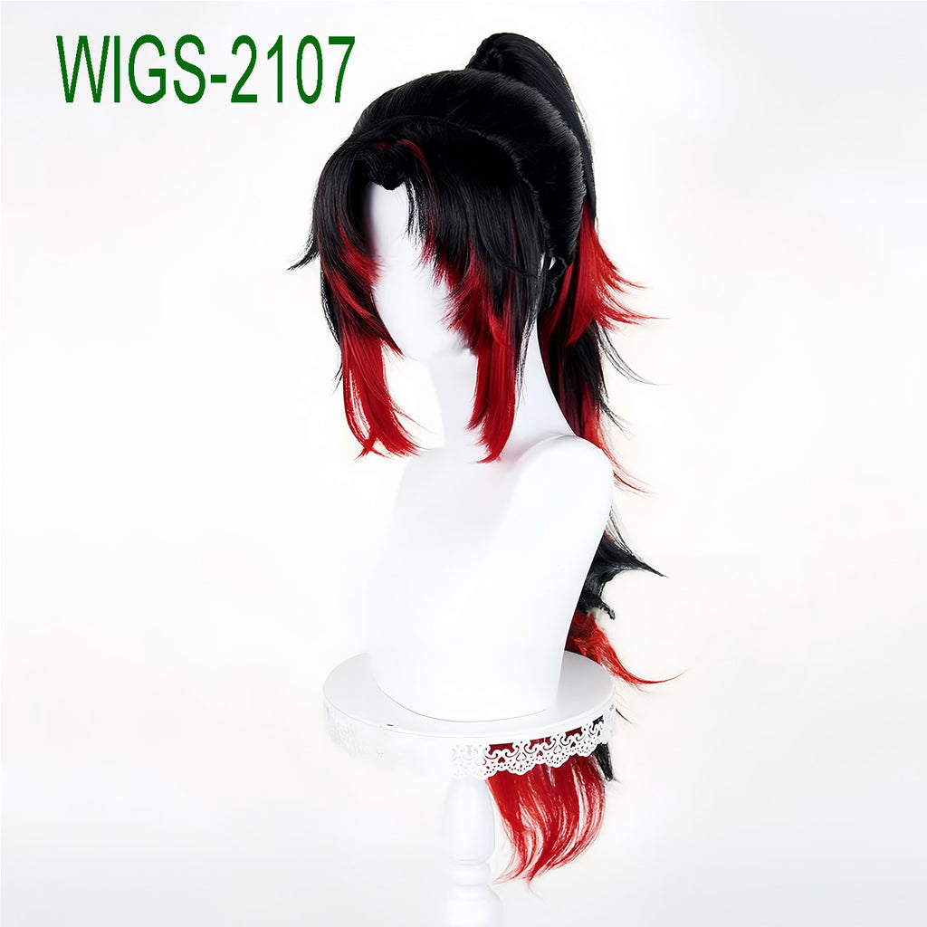 Black to Red Ends Long Wig-40cm Body Anime Cosplay Fake Hair with 80cm Clip-in Long Layered Ponytail