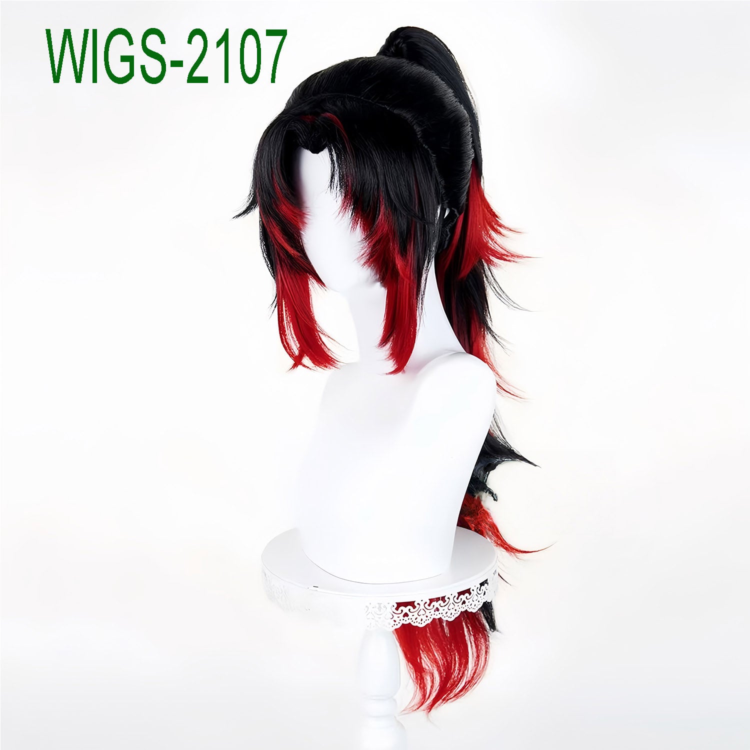 Anime Cosplay 40cm Black to Red Wig with 80cm Clip-in Long Layered Ponytail