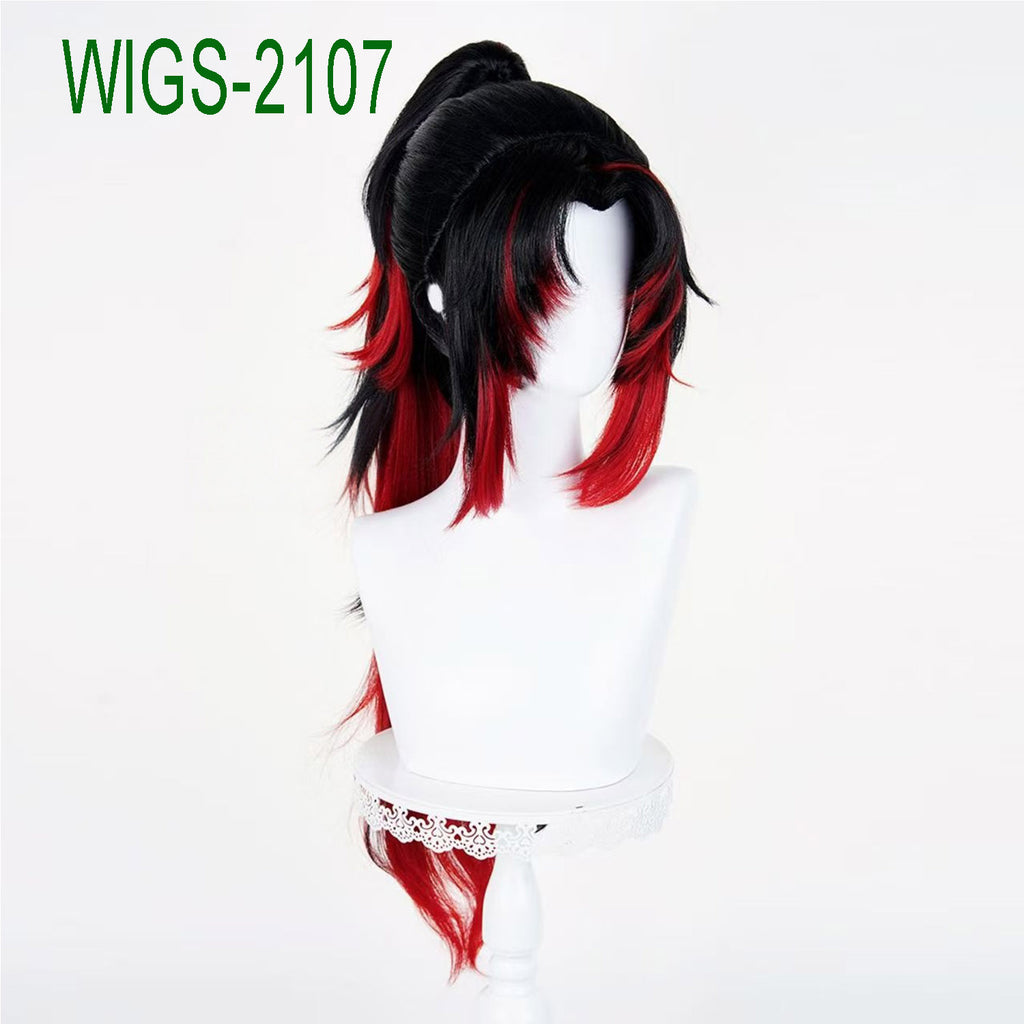 Black to Red Ends Long Wig-40cm Body Anime Cosplay Fake Hair with 80cm Clip-in Long Layered Ponytail