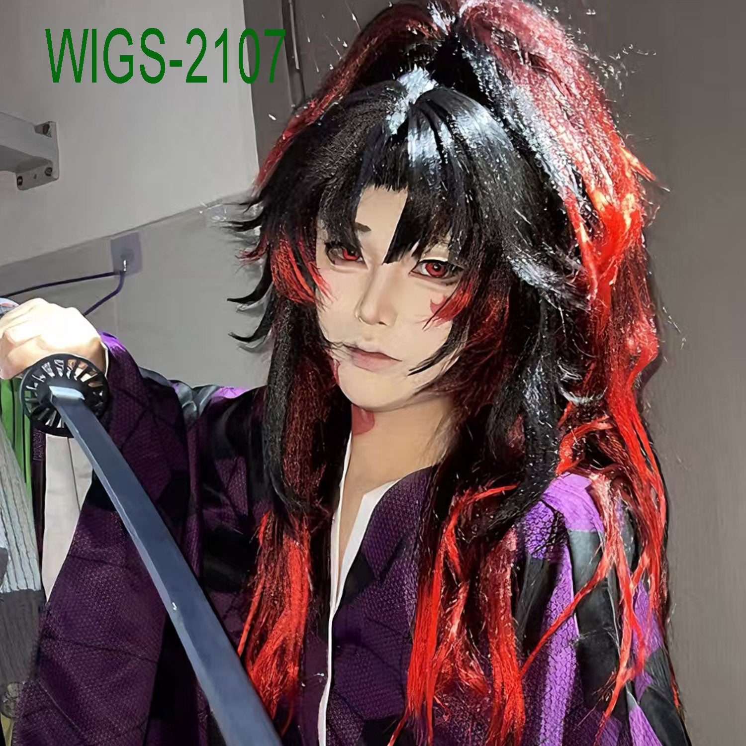 Black to Red Ends Long Wig-40cm Body Anime Cosplay Fake Hair with 80cm Clip-in Long Layered Ponytail