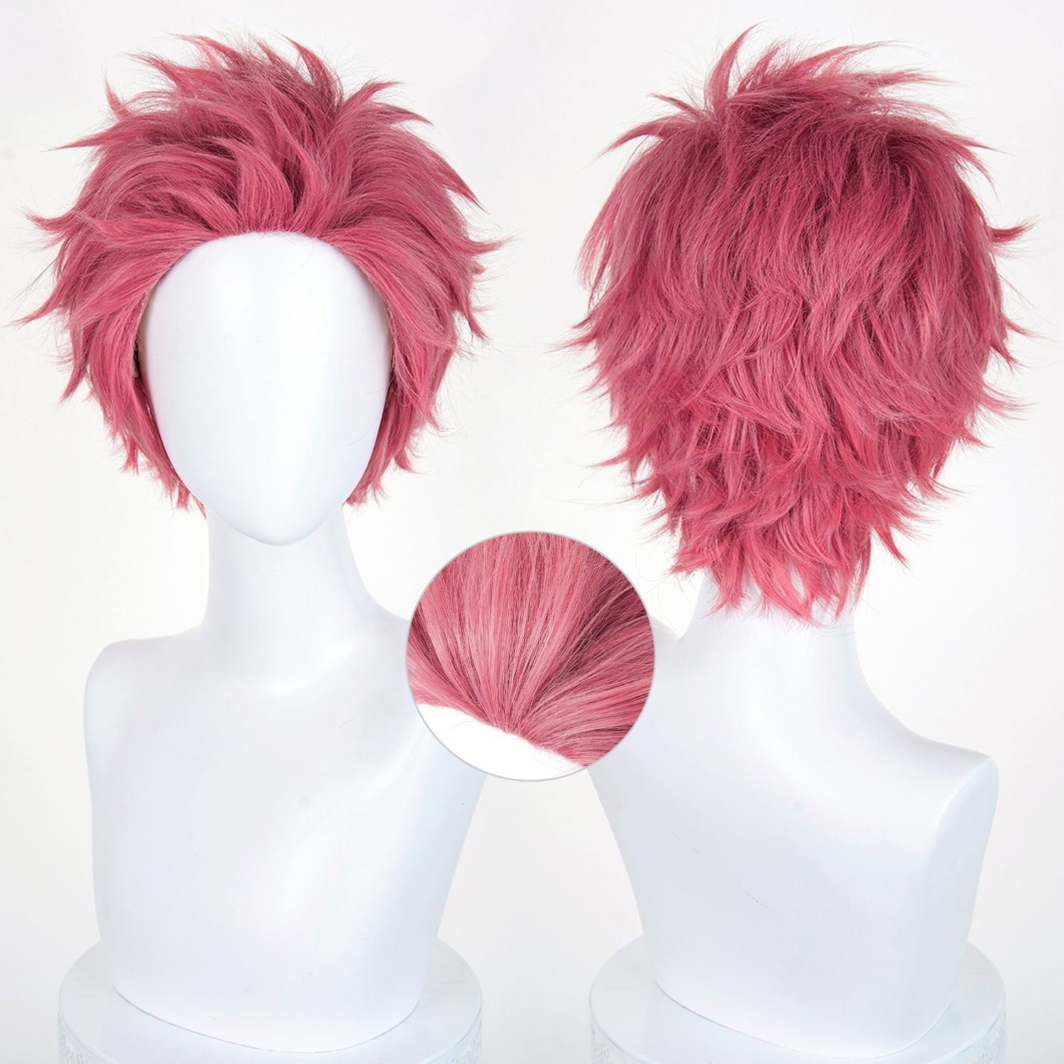 Anime Cosplay 32cm Deep Pink Short Hair with Flipped-Out Ends Fake Wigs