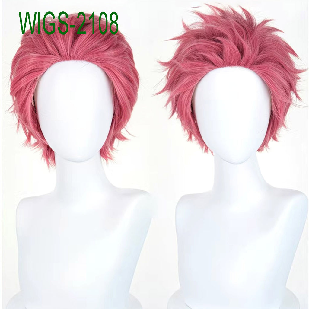 Deep Pink Anime Wigs with Flipped Out Ends - 32cm Short Spiky Cosplay Wig