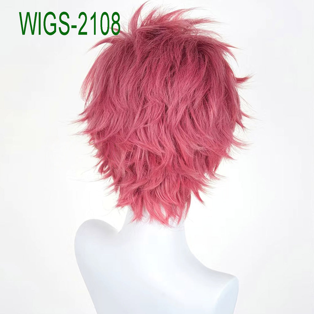 Deep Pink Anime Wigs with Flipped Out Ends - 32cm Short Spiky Cosplay Wig