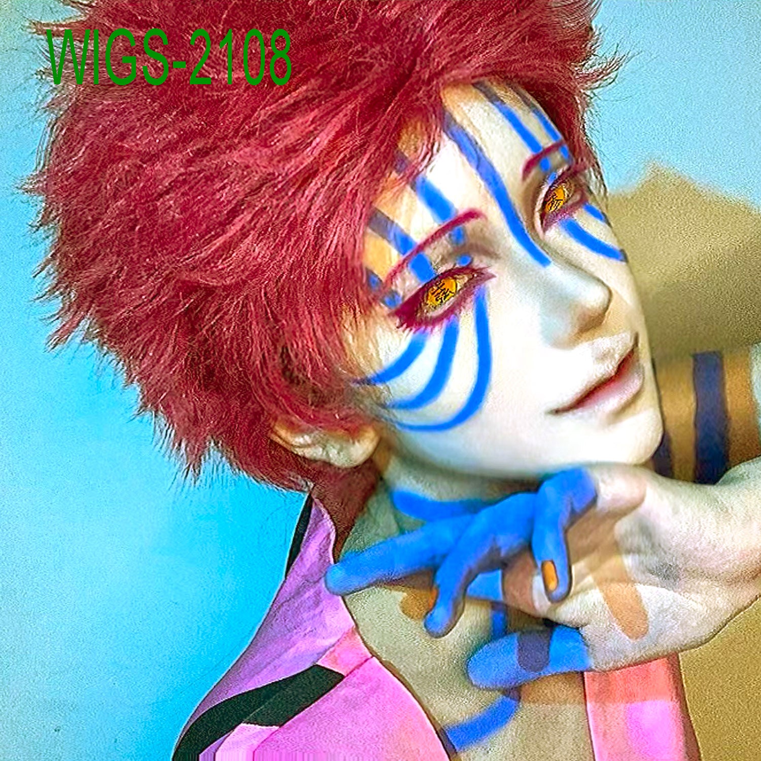 Deep Pink Anime Wigs with Flipped Out Ends - 32cm Short Spiky Cosplay Wig