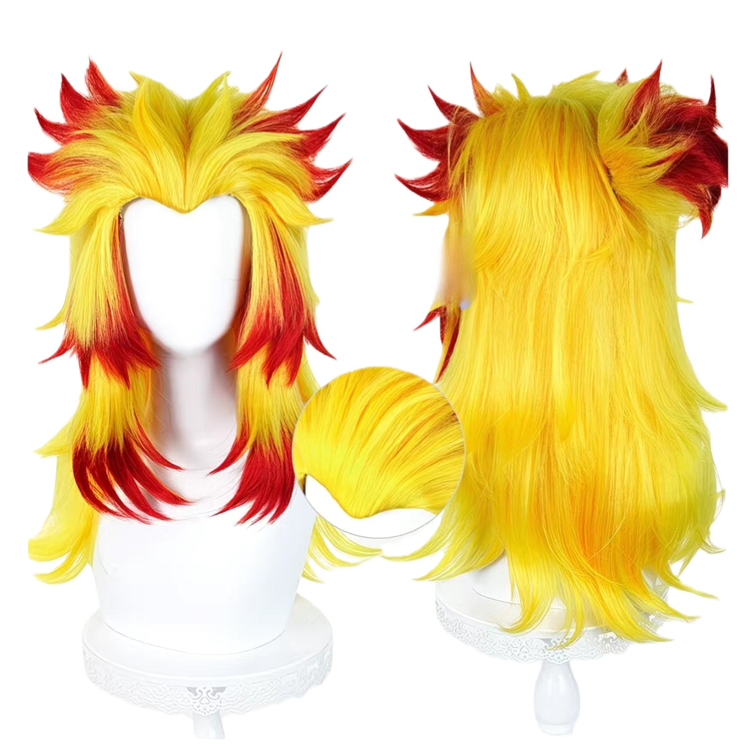 Yellow and Fiery Red Ombre Ends Straight Wigs-65cm Anime Cosplay Fake Hair with Short Hairpin Ponytail