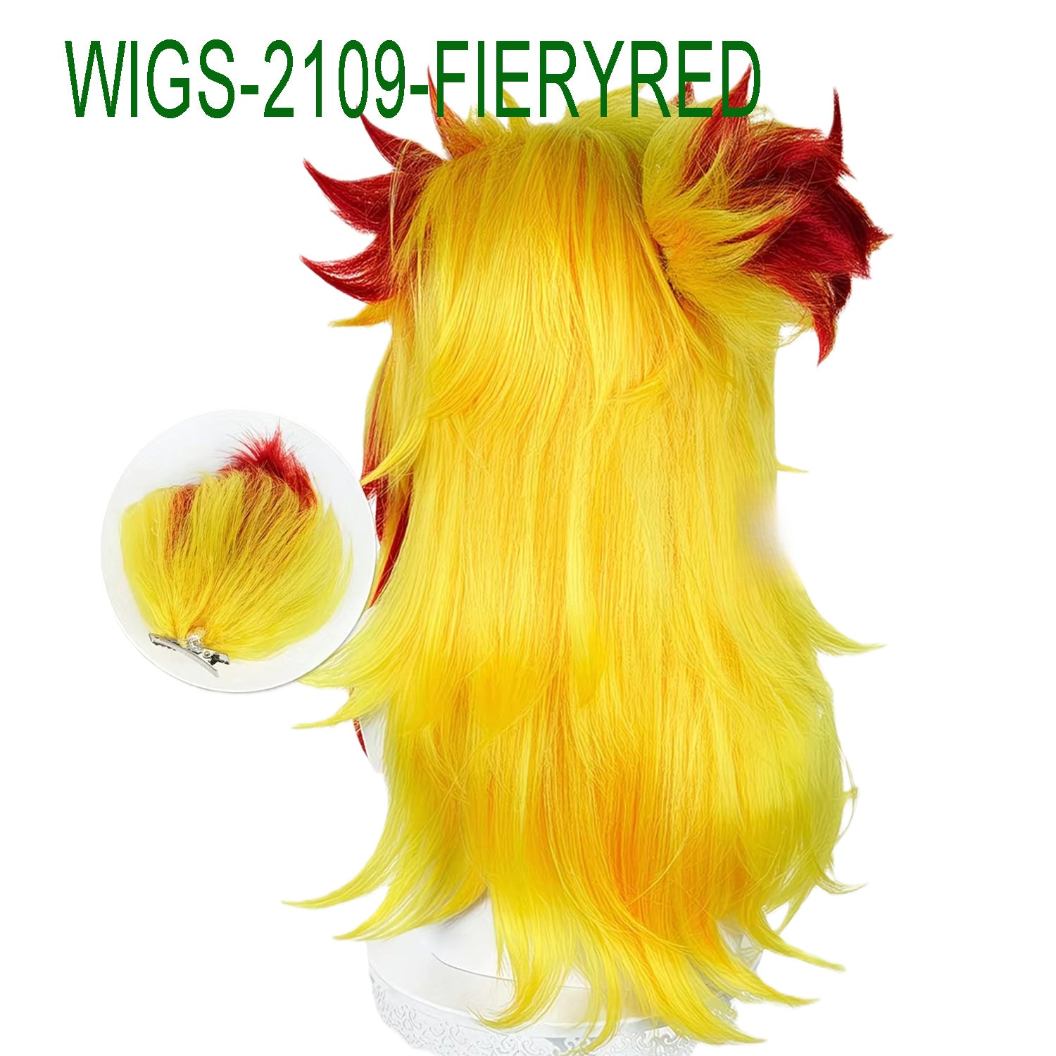 Yellow and Fiery Red Ombre Ends Straight Wigs-65cm Anime Cosplay Fake Hair with Short Hairpin Ponytail