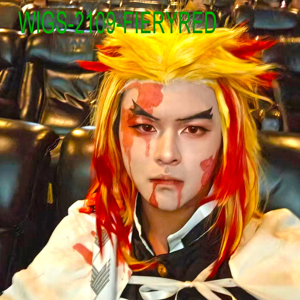Yellow and Fiery Red Ombre Ends Straight Wigs-65cm Anime Cosplay Fake Hair with Short Hairpin Ponytail