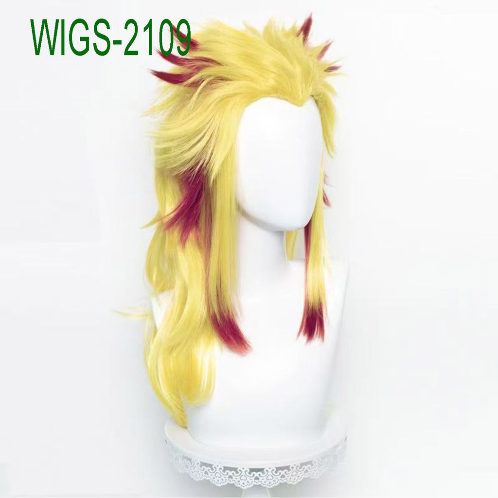 Yellow and Wine Red Ombre Ends Straight Wigs-65cm Anime Cosplay Fake Hair with Small Hairpin Ponytail