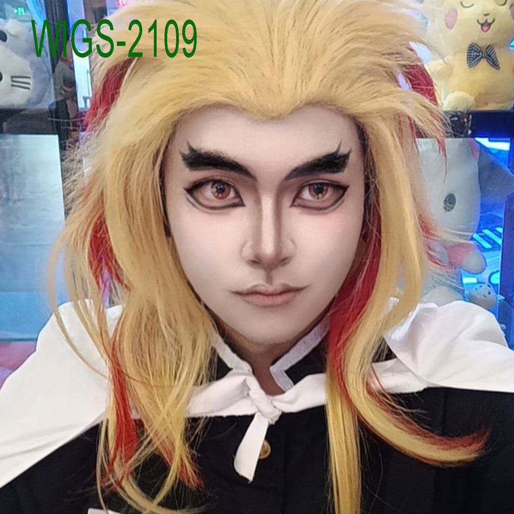 Yellow and Wine Red Ombre Ends Straight Wigs-65cm Anime Cosplay Fake Hair with Small Hairpin Ponytail