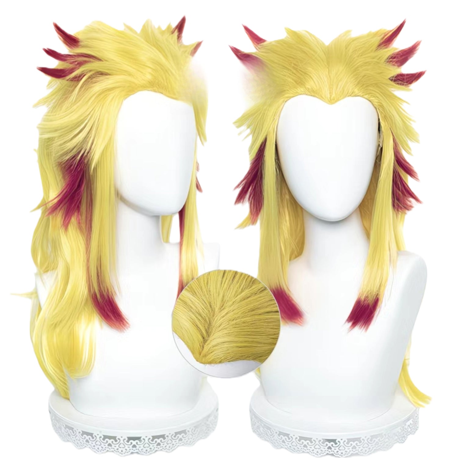 Yellow and Wine Red Ombre Ends Straight Wigs-65cm Anime Cosplay Fake Hair with Small Hairpin Ponytail