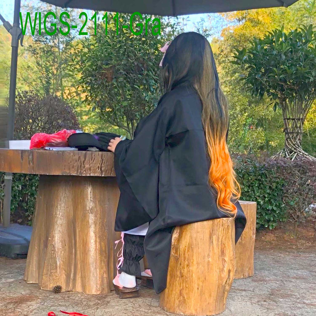 Black to Brown Ombre Long Wavy Cosplay Wig - 95cm Anime Cosplay Fake Hair