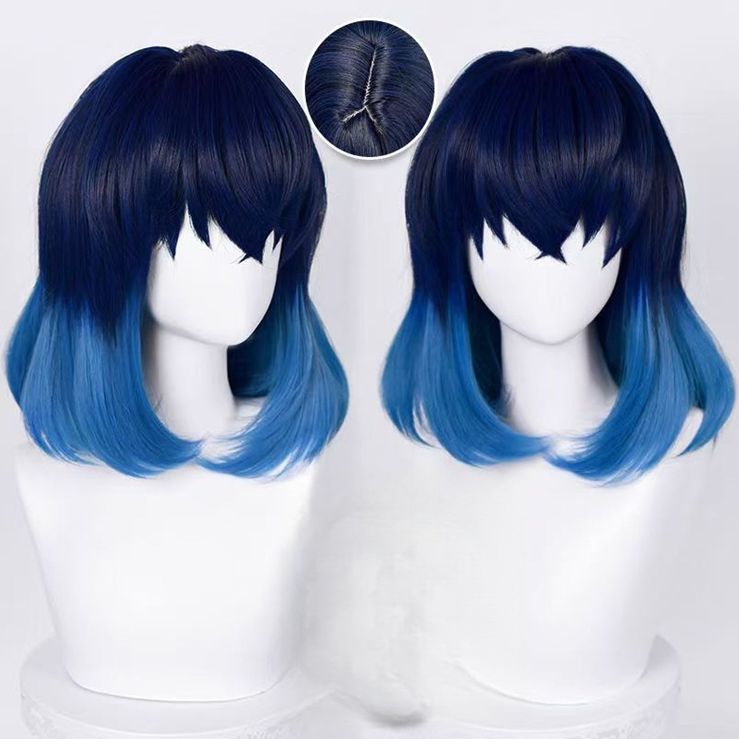 Deep Blue and Blue Short Straight Wigs-40cm Anime Cosplay Fake Hair