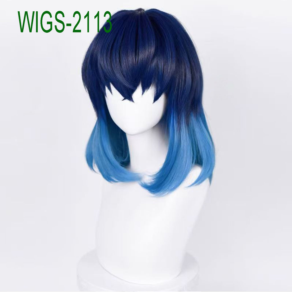 Deep Blue and Blue Short Straight Wigs-40cm Anime Cosplay Fake Hair