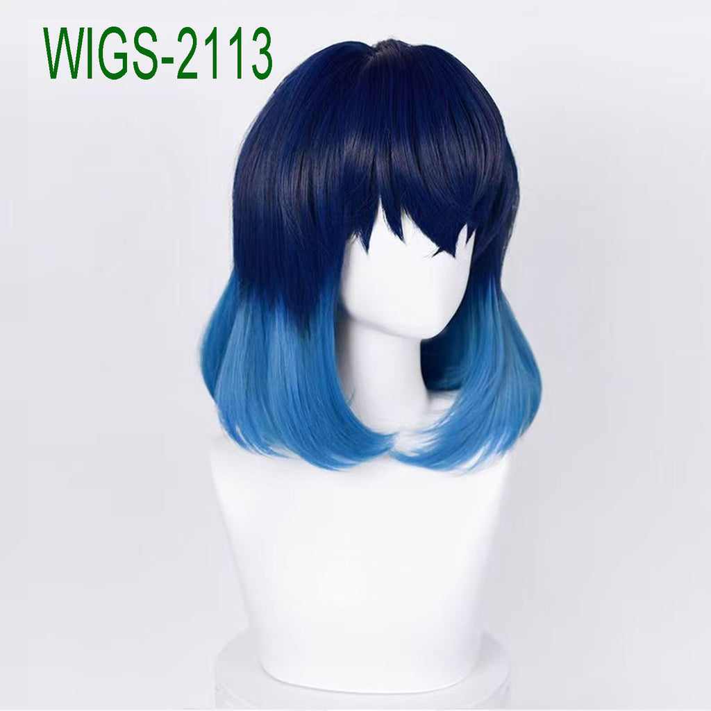 Deep Blue and Blue Short Straight Wigs-40cm Anime Cosplay Fake Hair