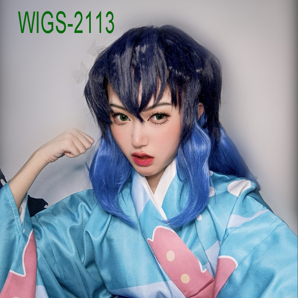 Deep Blue and Blue Short Straight Wigs-40cm Anime Cosplay Fake Hair