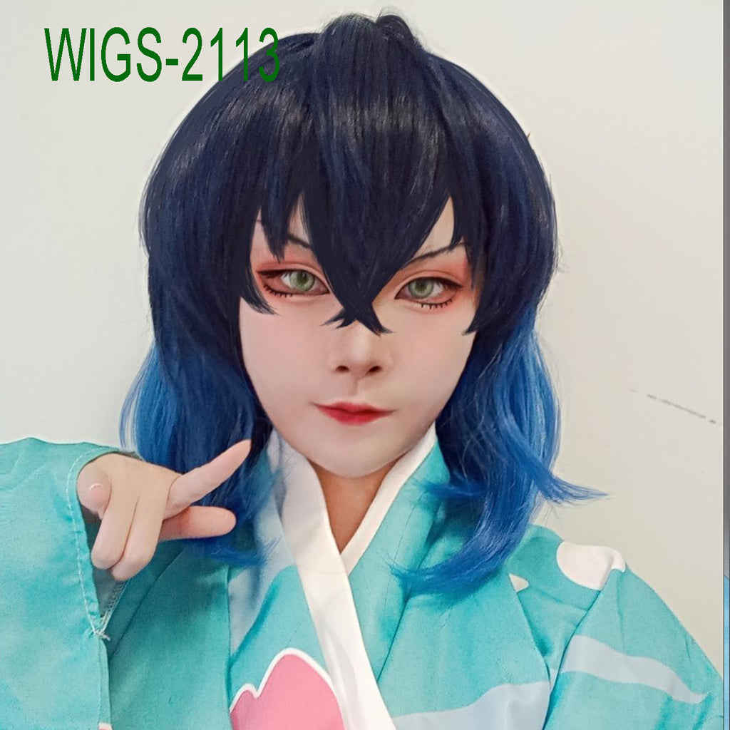 Deep Blue and Blue Short Straight Wigs-40cm Anime Cosplay Fake Hair