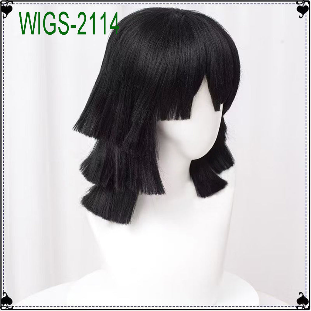 Black Layered  Short Straight Wigs-40cm Anime Cosplay Fake Hair