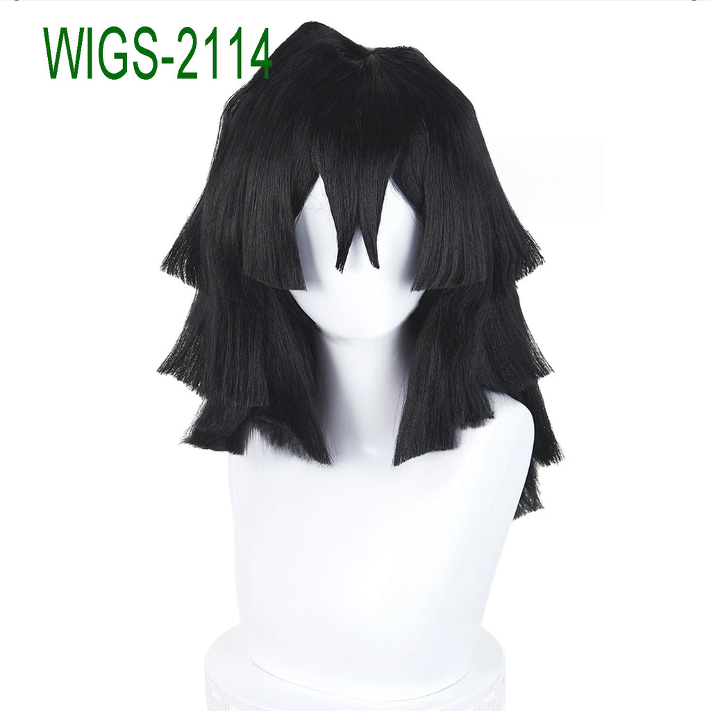 Black Layered  Short Straight Wigs-40cm Anime Cosplay Fake Hair