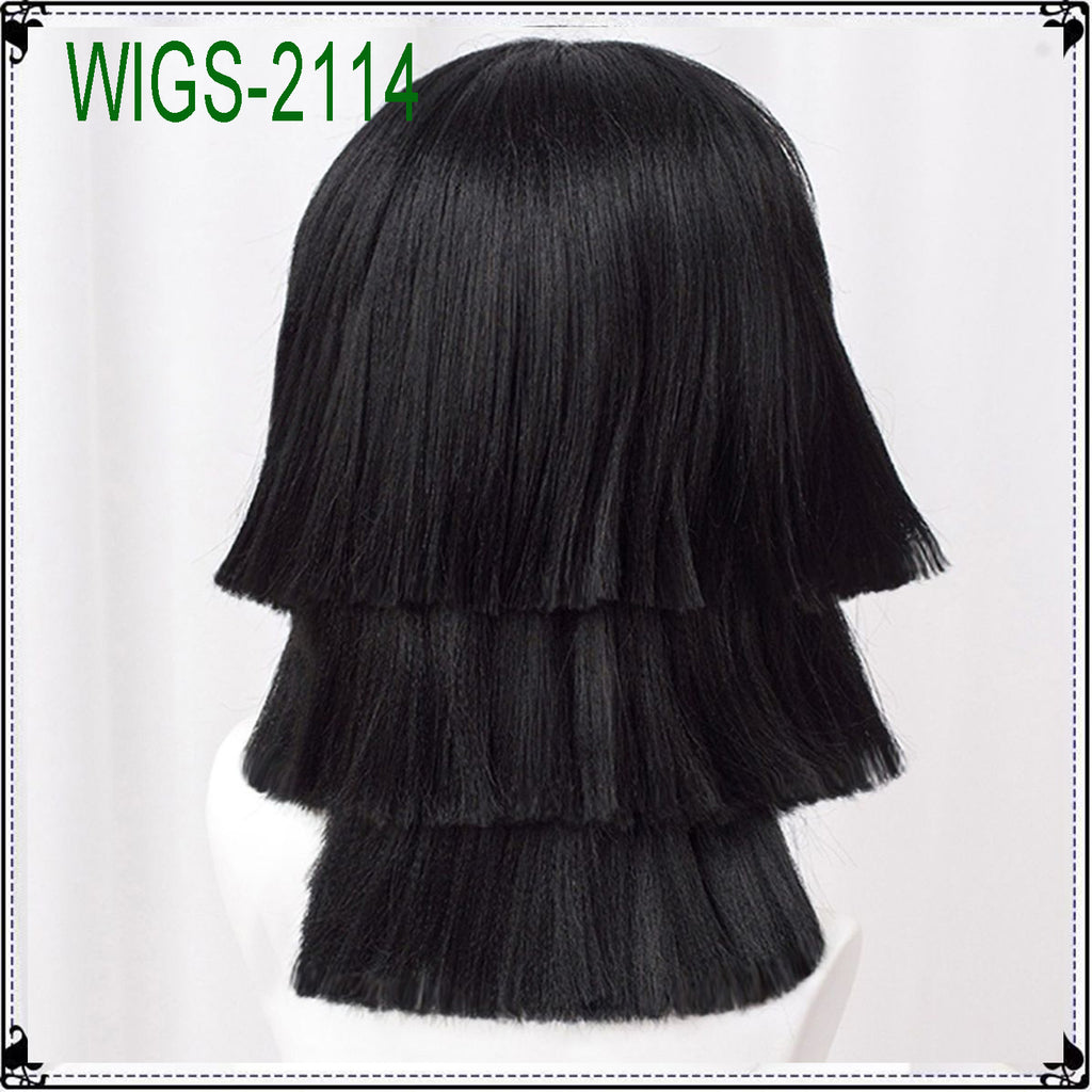 Black Layered  Short Straight Wigs-40cm Anime Cosplay Fake Hair