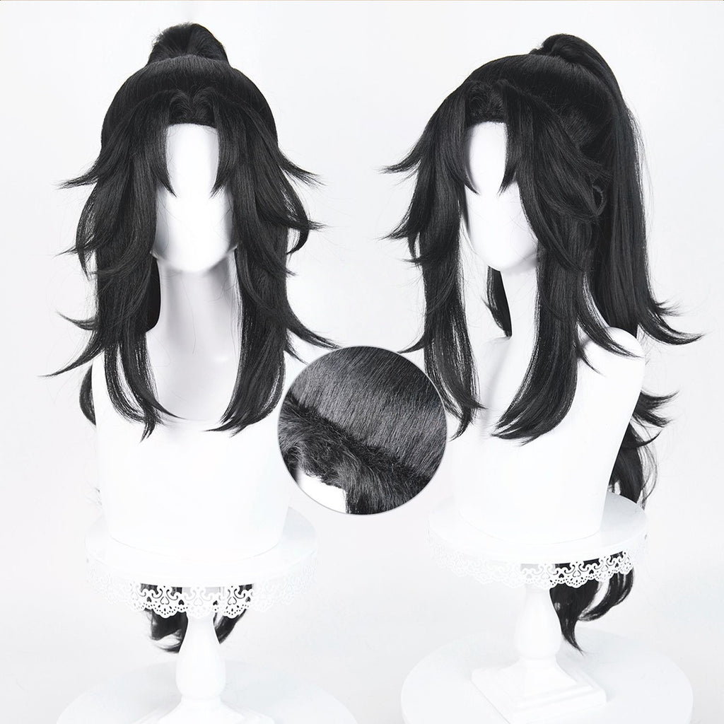 Black Layered Long Wig-40cm Body Anime Cosplay Fake Hair with 80cm Clip-in Long Layered Ponytail