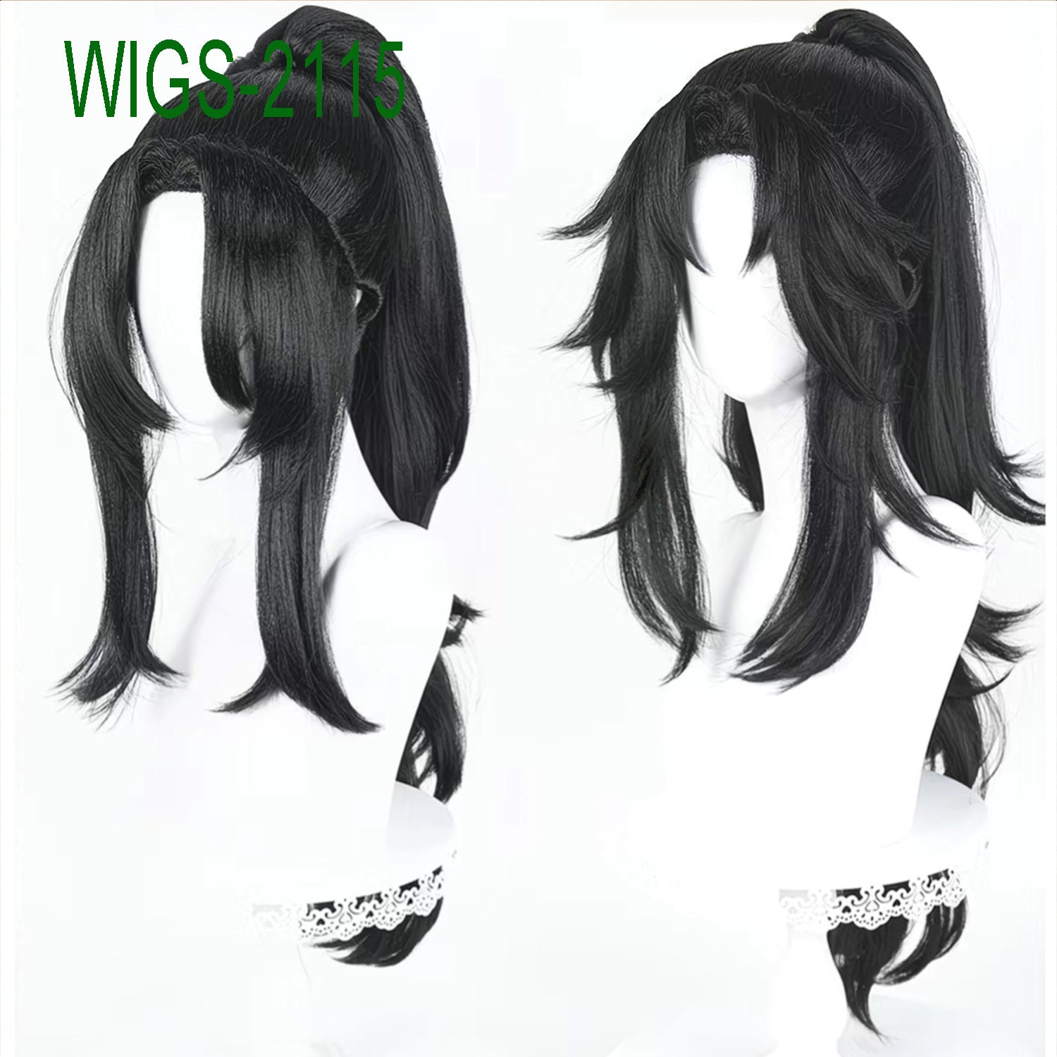 Black Layered Long Wig-40cm Body Anime Cosplay Fake Hair with 80cm Clip-in Long Layered Ponytail