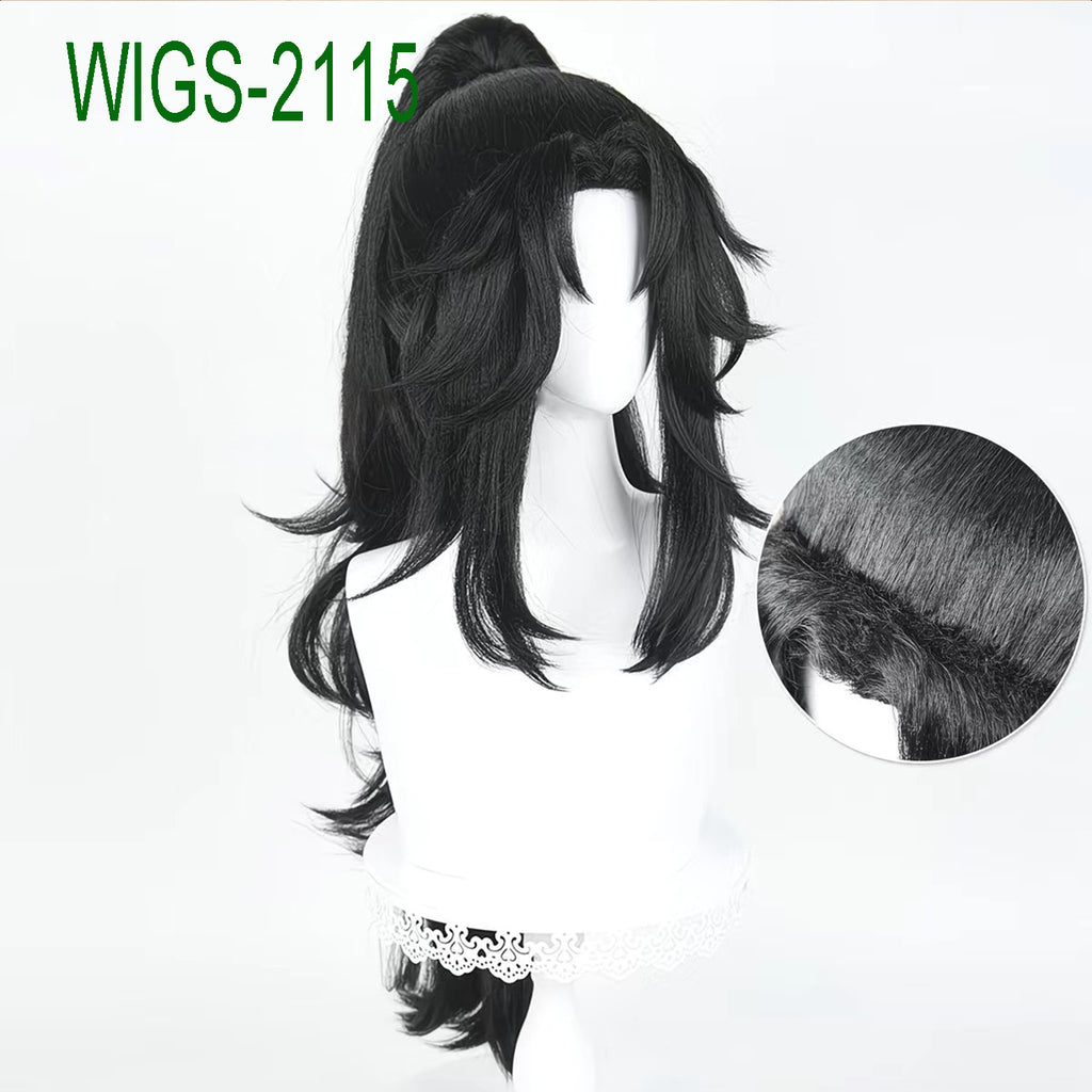 Black Layered Long Wig-40cm Body Anime Cosplay Fake Hair with 80cm Clip-in Long Layered Ponytail