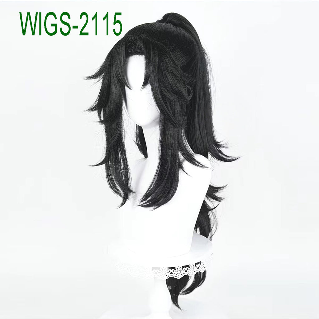 Black Layered Long Wig-40cm Body Anime Cosplay Fake Hair with 80cm Clip-in Long Layered Ponytail