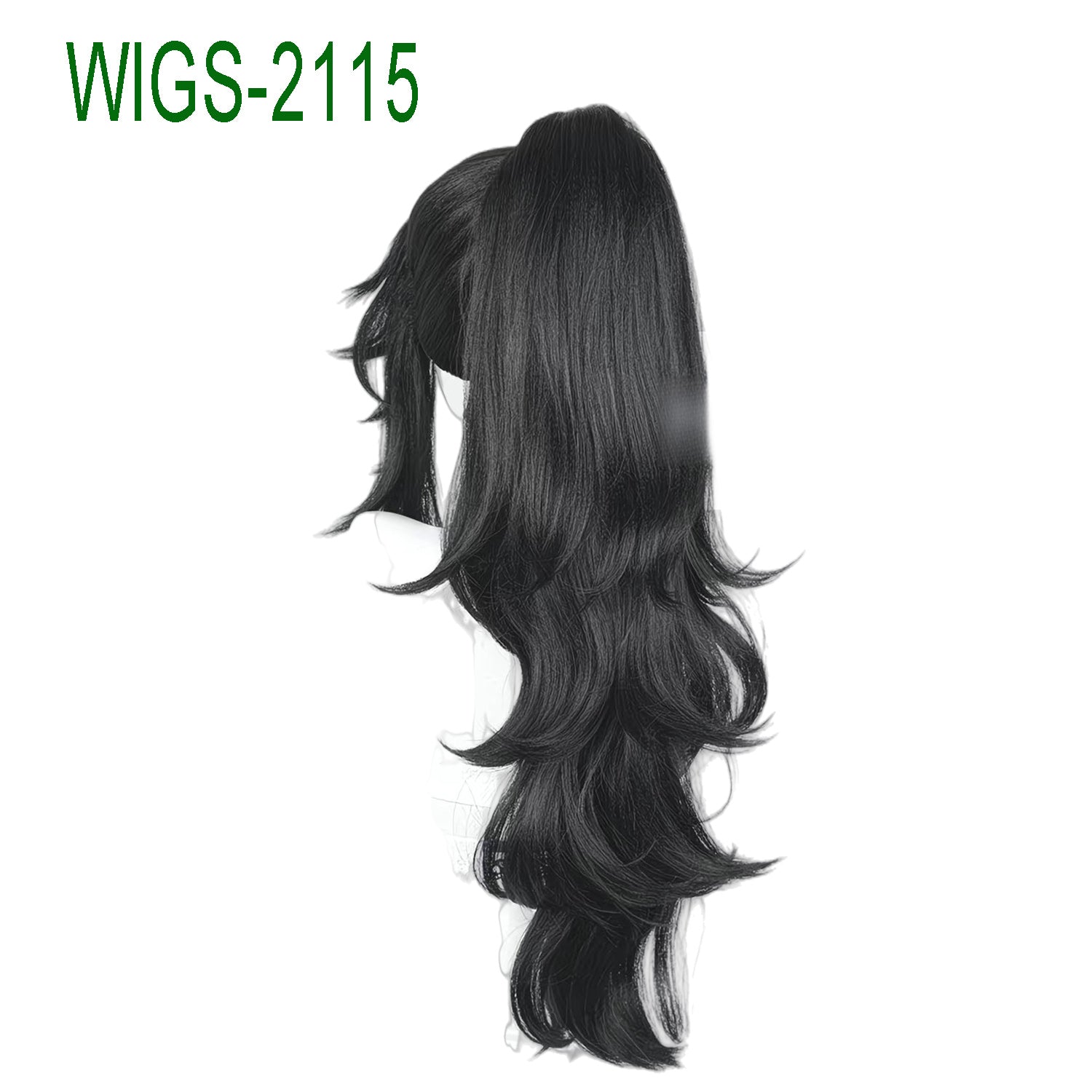 Black Layered Long Wig-40cm Body Anime Cosplay Fake Hair with 80cm Clip-in Long Layered Ponytail