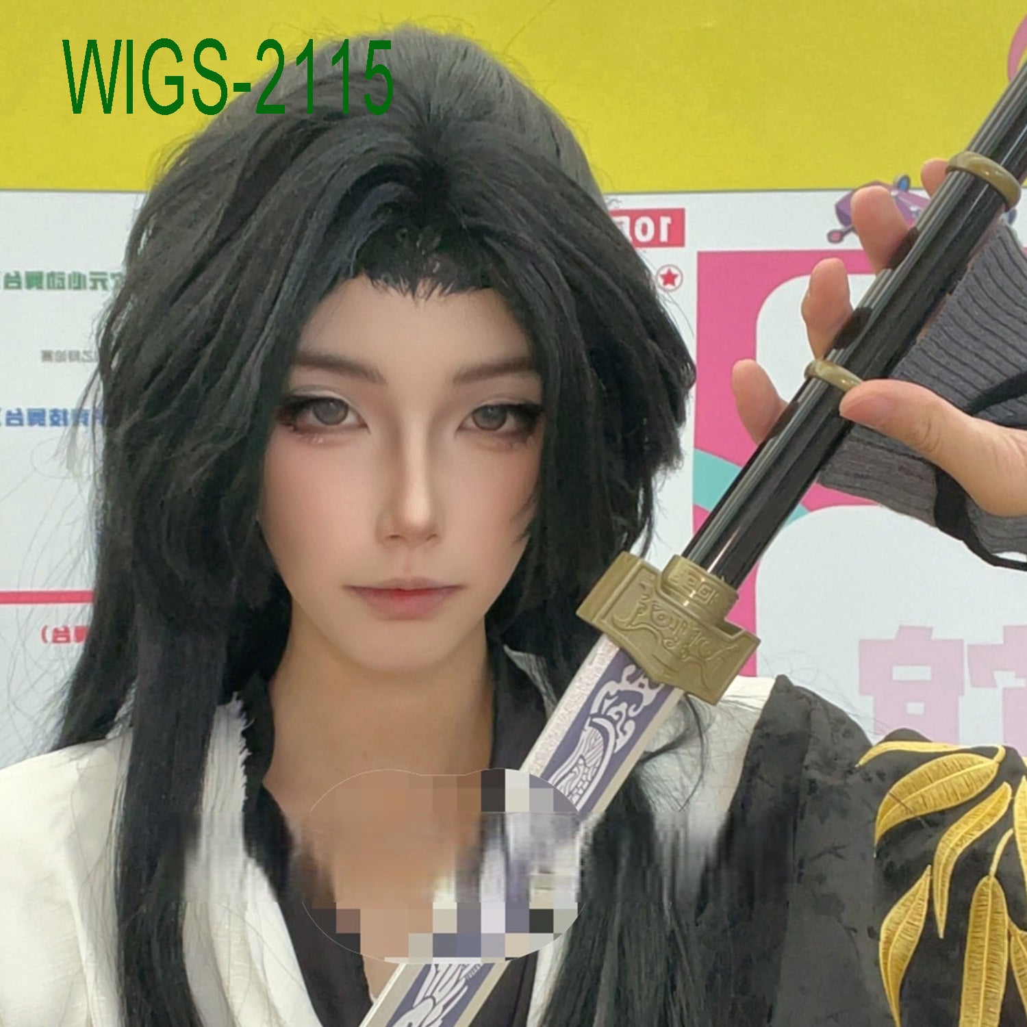 Black Layered Long Wig-40cm Body Anime Cosplay Fake Hair with 80cm Clip-in Long Layered Ponytail