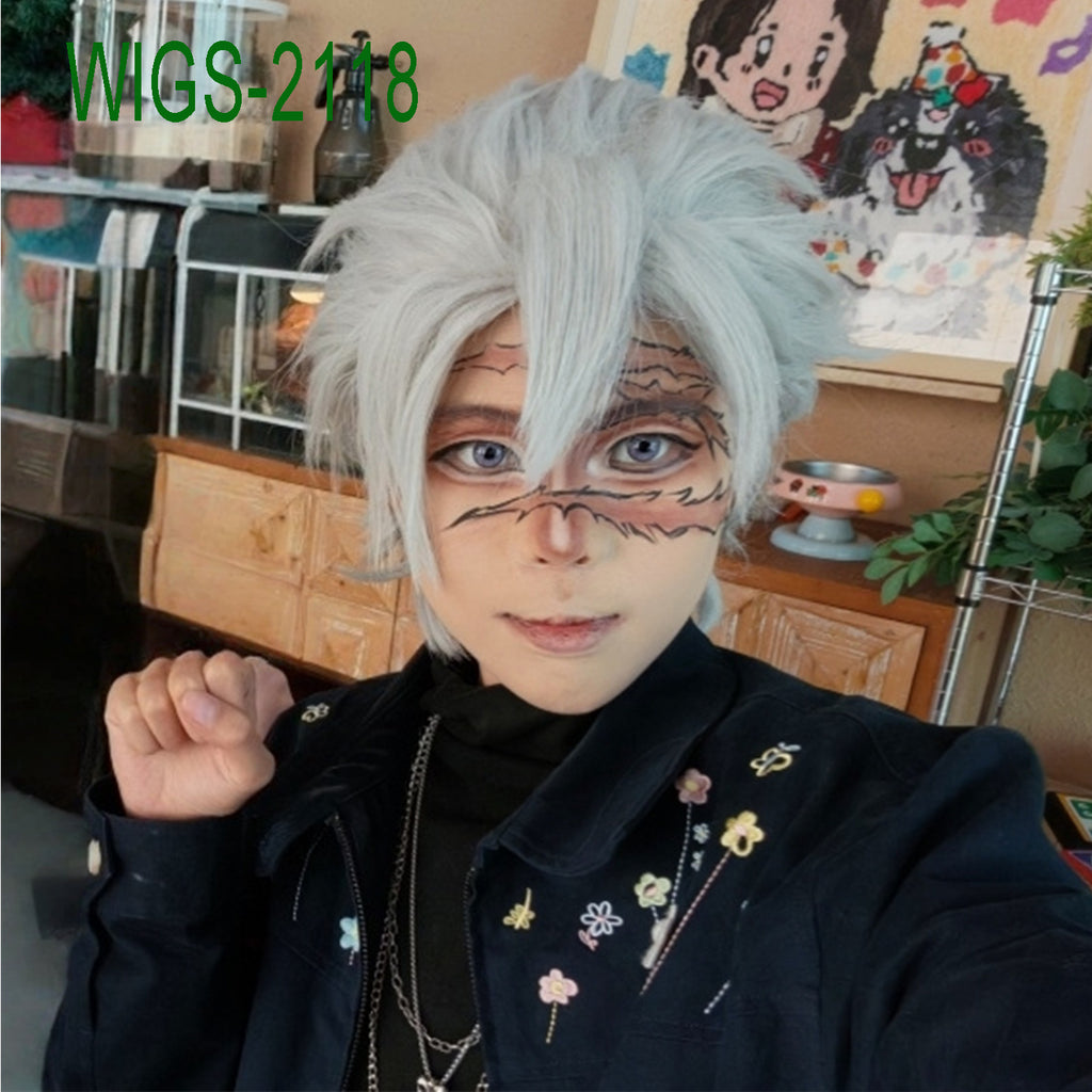 Silver White Outward Flipped Straight Short Wigs-35cm Anime Cosplay Fake Hair