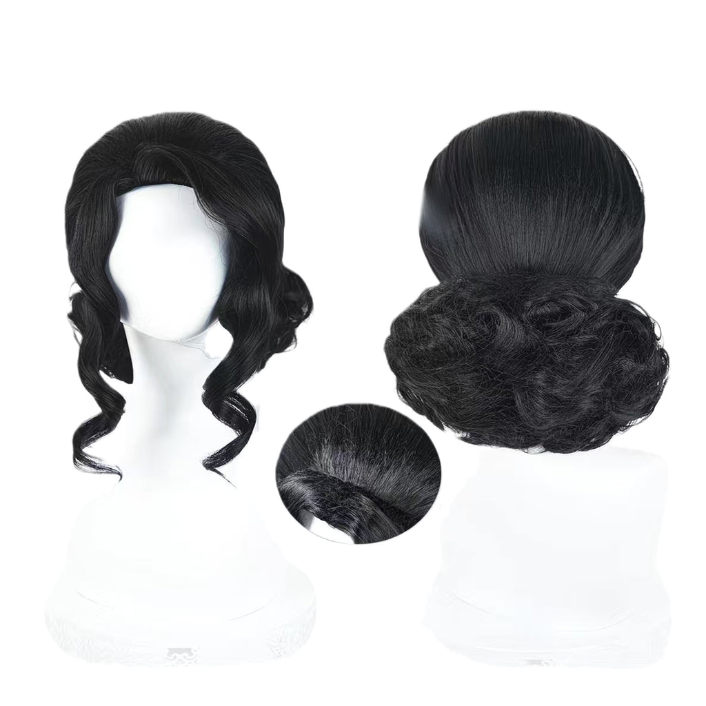 Black Updo Wig with Curly Bangs-38cm Anime Cosplay Fake Hair