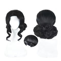 Black Updo Wig with Curly Bangs-38cm Anime Cosplay Fake Hair