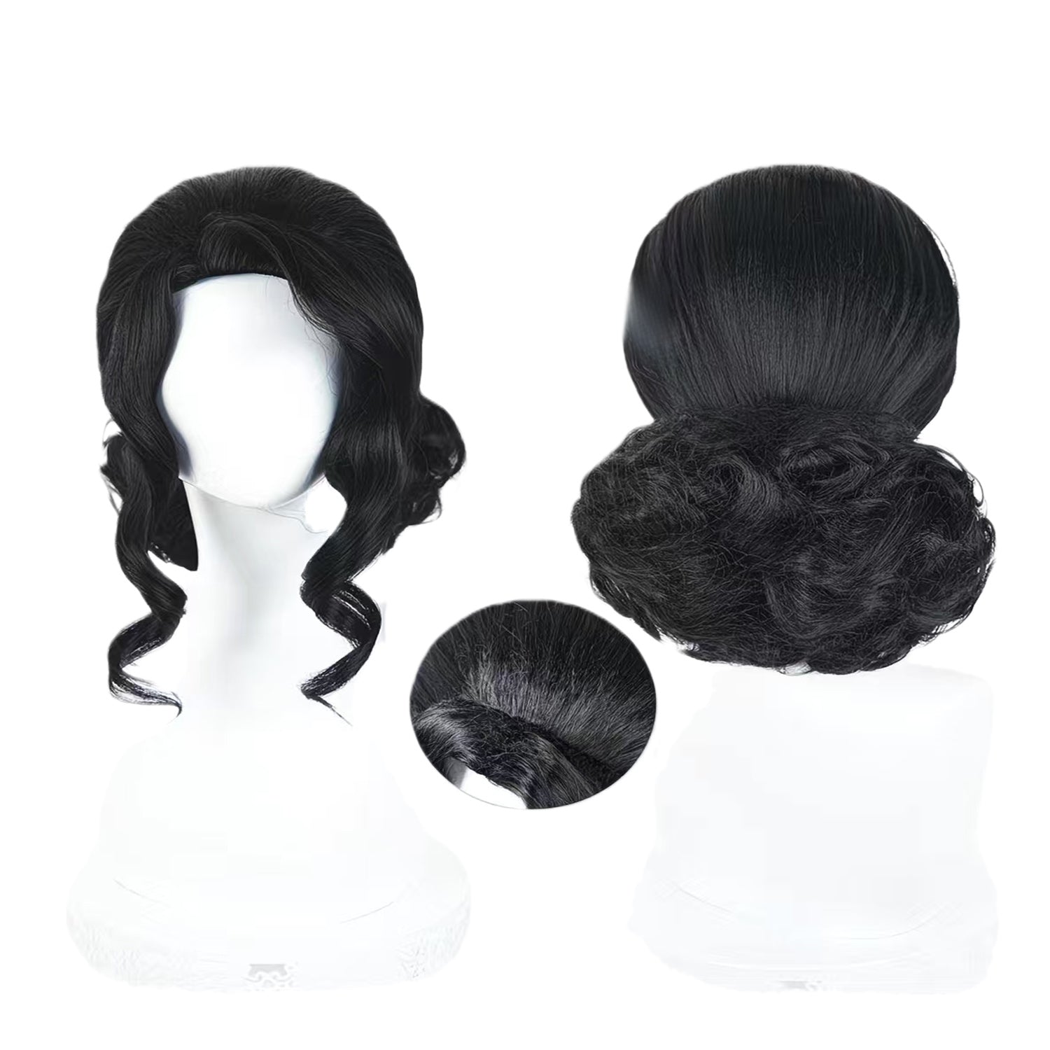 Black Updo Wig with Curly Bangs-38cm Anime Cosplay Fake Hair
