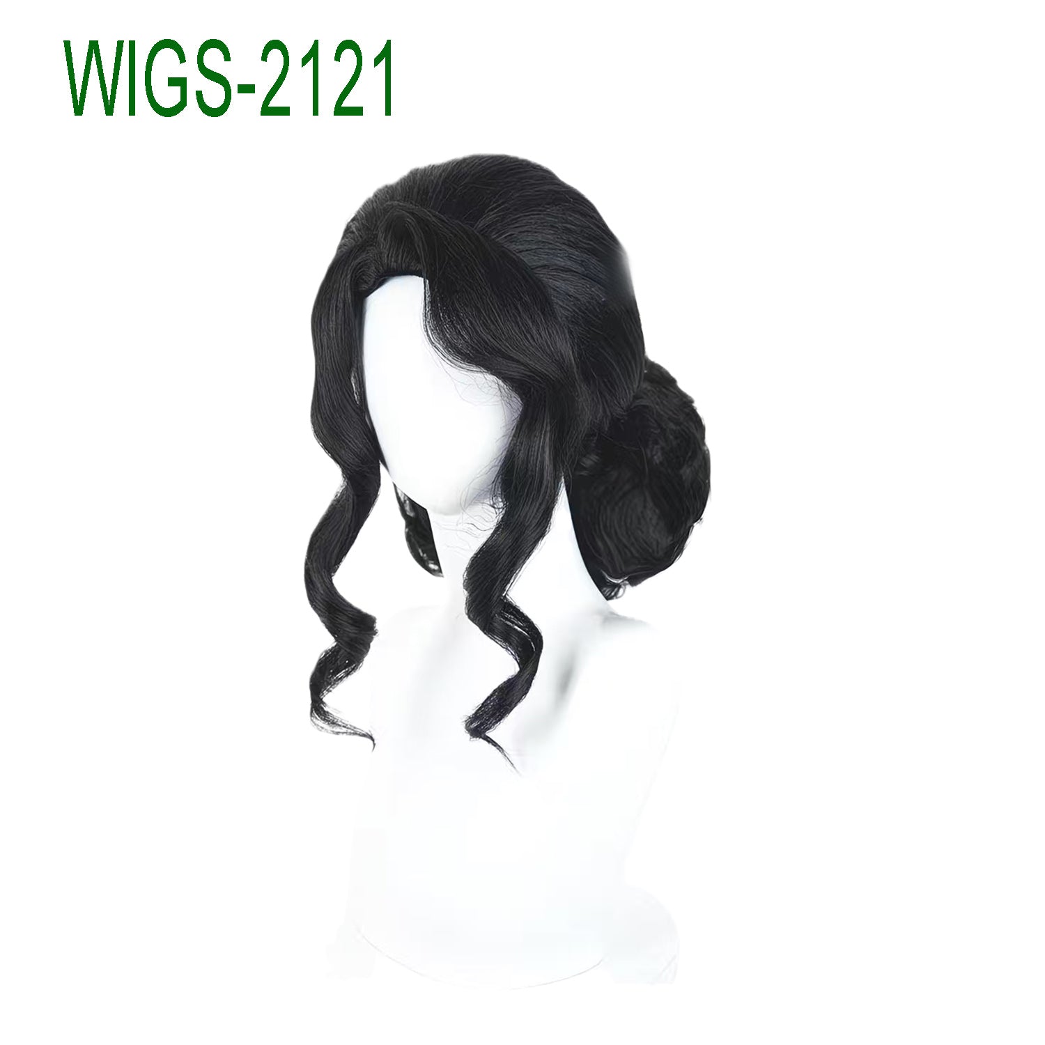 Black Updo Wig with Curly Bangs-38cm Anime Cosplay Fake Hair