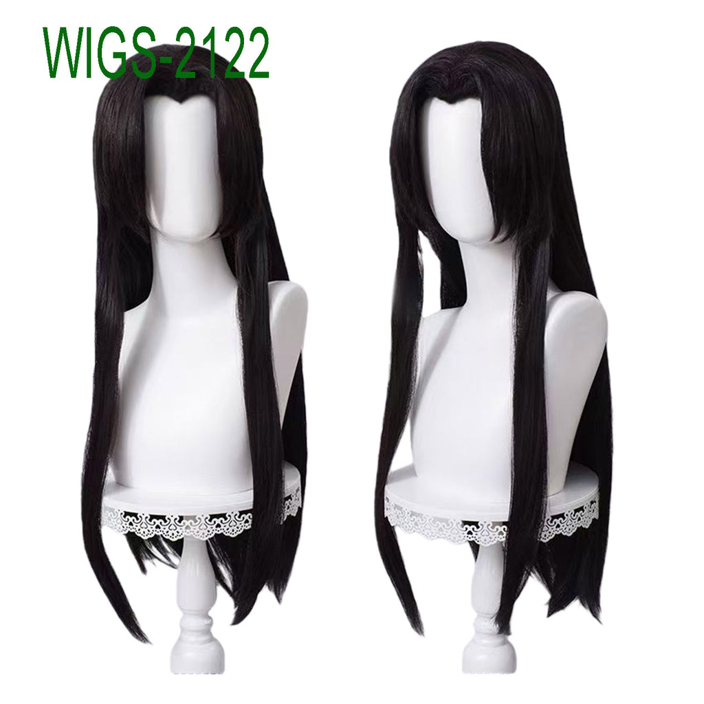 Middel Part Long Black Straight Wig - 80cm Anime Cosplay Fake Hair with Two Butterfly Hairpin