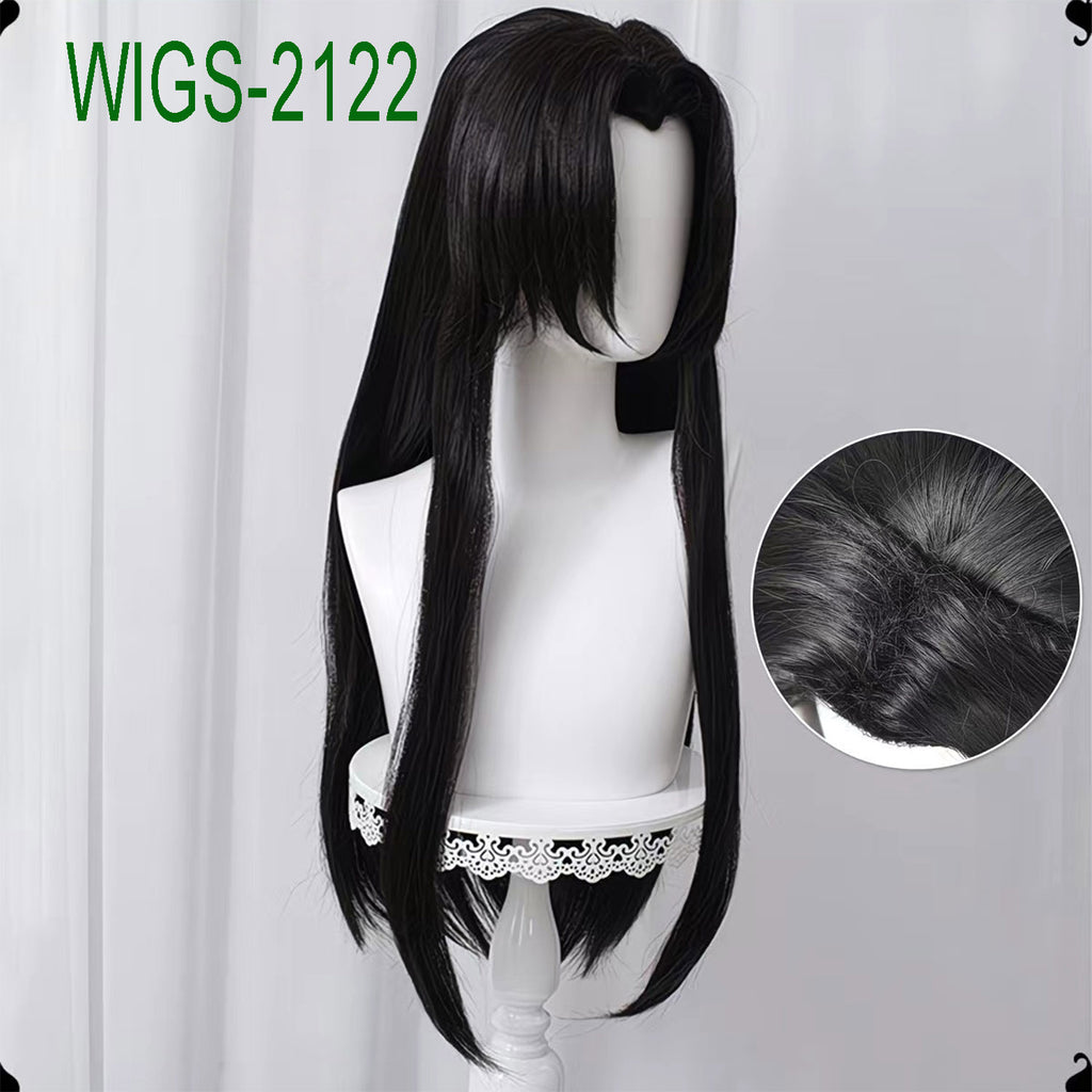 Middel Part Long Black Straight Wig - 80cm Anime Cosplay Fake Hair with Two Butterfly Hairpin