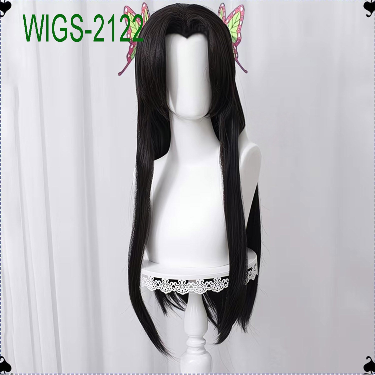 Middel Part Long Black Straight Wig - 80cm Anime Cosplay Fake Hair with Two Butterfly Hairpin
