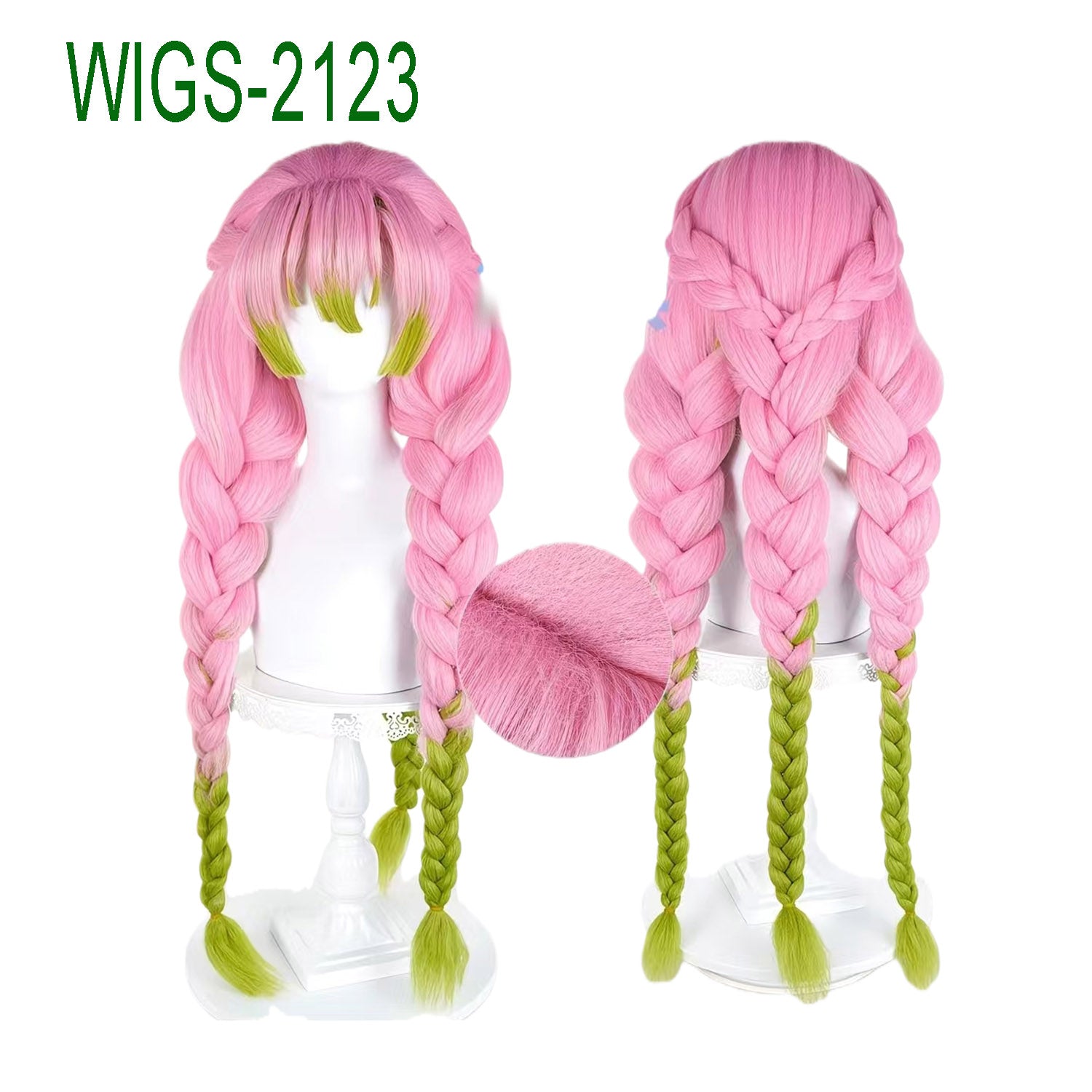 Long Pink and Green Mixed-Color Wig with Three Braids-90cm Anime Cosplay Fake Hair