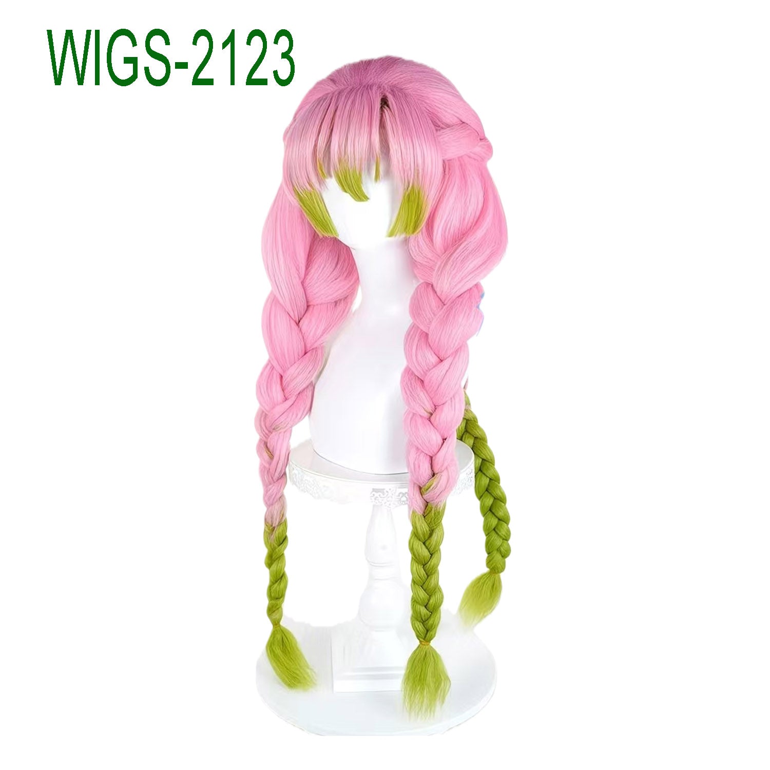 Long Pink and Green Mixed-Color Wig with Three Braids-90cm Anime Cosplay Fake Hair
