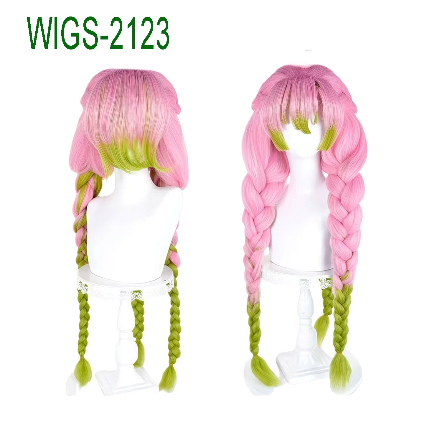 Long Pink and Green Mixed-Color Wig with Three Braids-90cm Anime Cosplay Fake Hair