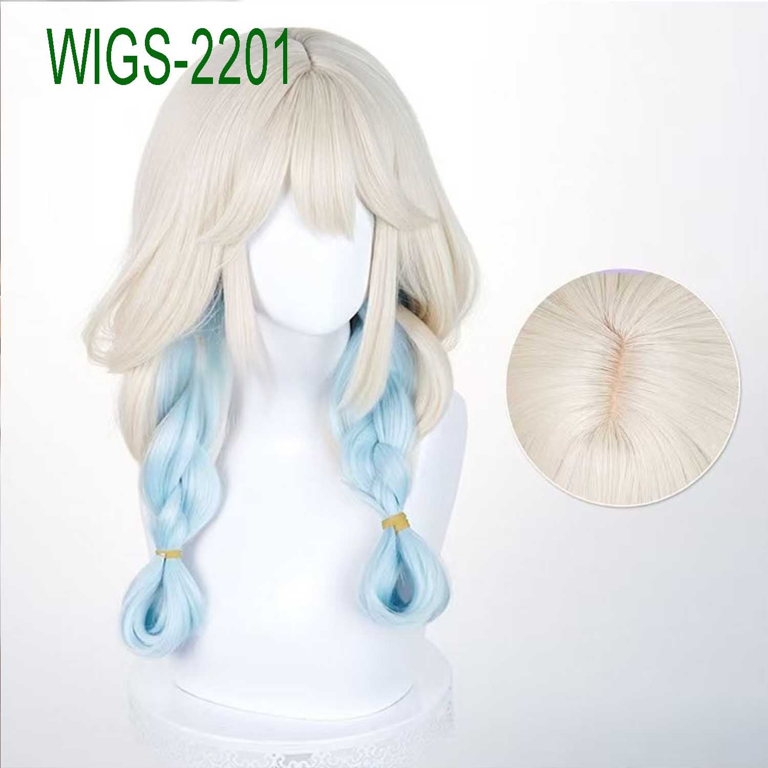 Cloudy Fantasy Twin Braids Wig - 57cm White Blue Gradient with Bow Clipe Hair for Sanrio and Yao from Arena of Valor