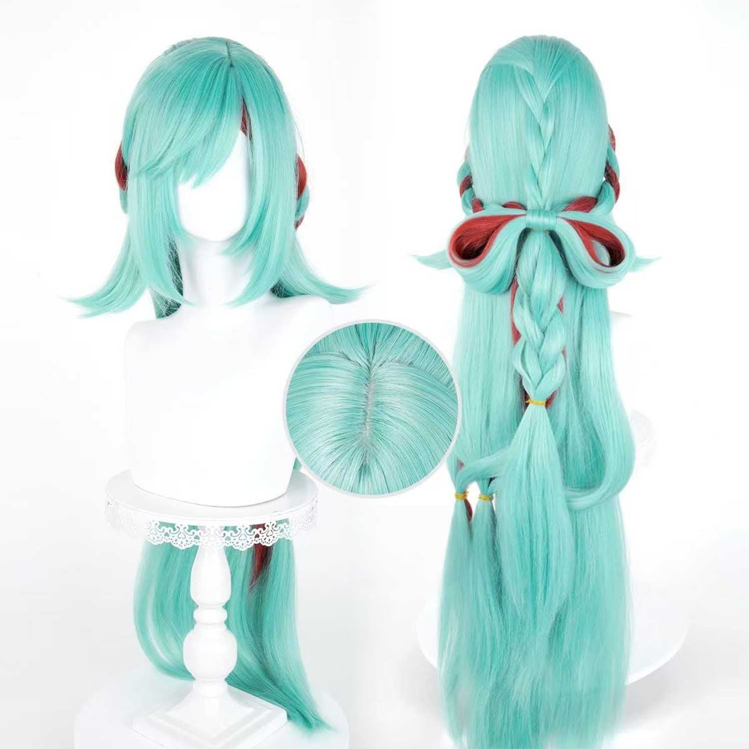 Fate Weaver Anime Long Wig - 100cm Green with Wine Red Hair with Long Braid